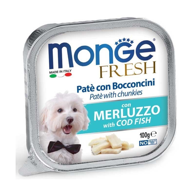 Monge Fresh paštetas šunims su menkės gabalėliais 12x100g