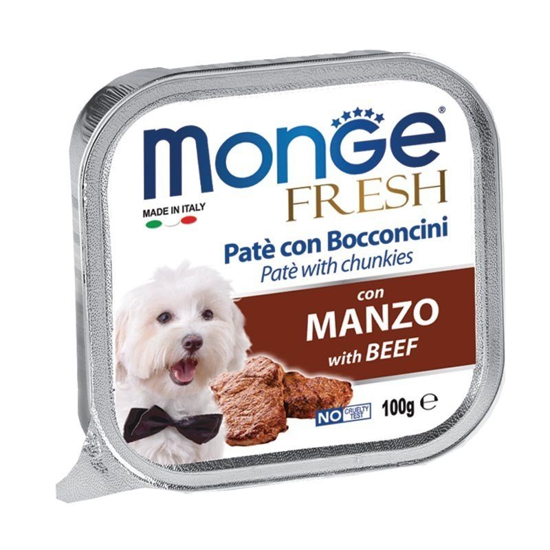 Monge Fresh paštetas šunims su jautienos gabalėliais 12x100g