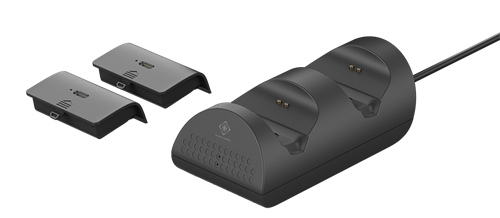 Įkrovimo stotelė DELTACO GAMING dviem „Xbox“ serijos X valdikliams, LED indikat, juodas / GAM-116