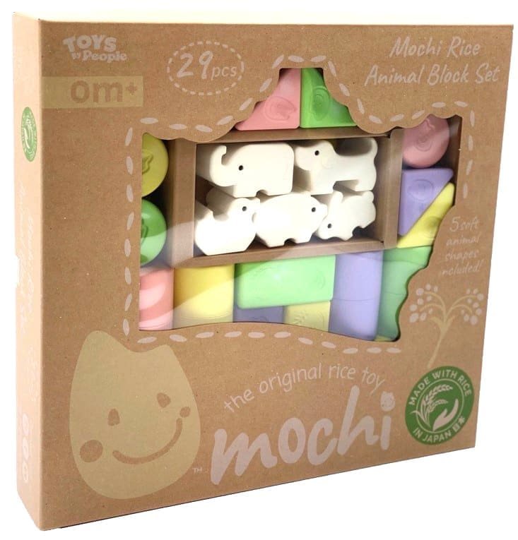 Kaladėlių kūdikiams rinkinys iš natūralių ryžių “Mochi Rice Animal Blocks”