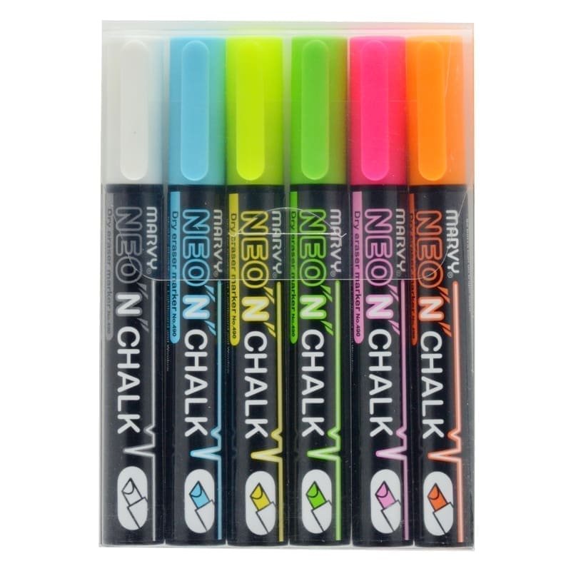 Kreidiniai markeriai Marvy NEON Chalk Marker, #490-6C neoniniai, 6 vnt.