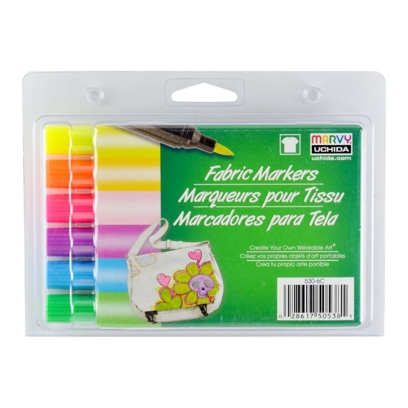 Markeriai tekstilei teptukiniu galiuku Marvy Fabric Marker Brush #530-6C Fluo, 6 vnt.