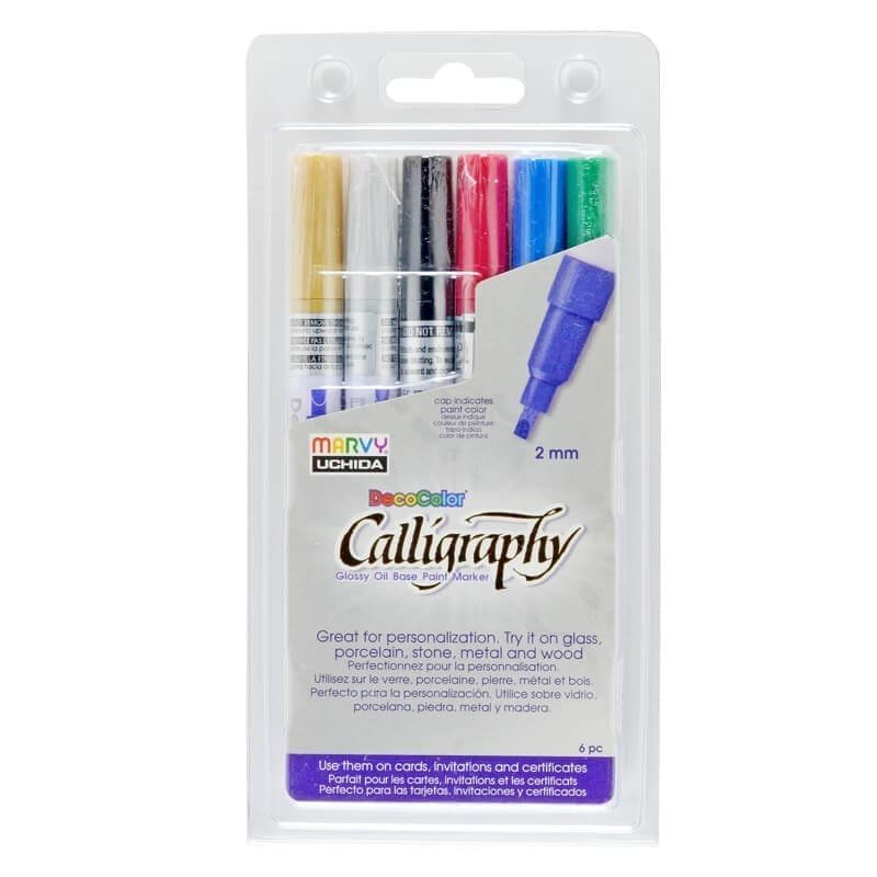 Spalvoti kaligrafiniai markeriai Decocolor Calligraphy Paint Marker #125-6A, 6vnt.