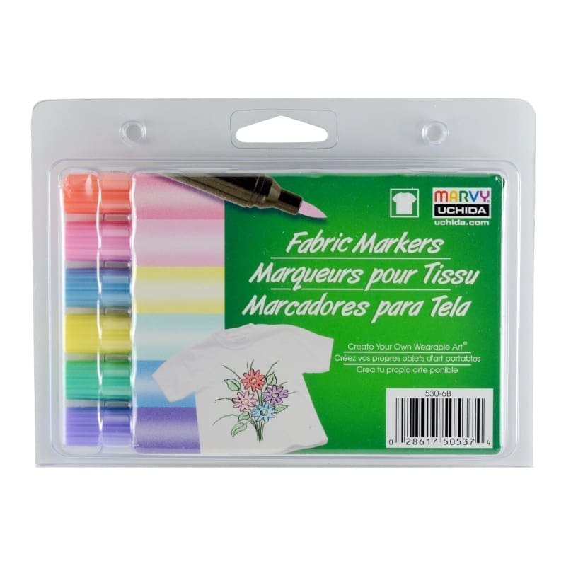 Markeriai tekstilei teptukiniu galiuku Marvy Fabric Marker Brush #530-6B Pastel, 6 vnt.