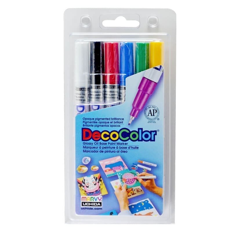 Markeriai įvairių paviršių dekoravimui Marvy Decocolor Extra Fine #1234-6 Primary, 6vnt.