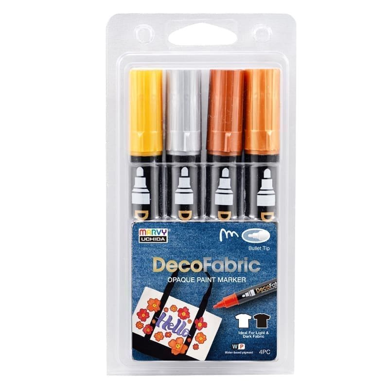 Markeriai įvairių atspalvių tekstilės dekoravimui Marvy DecoFabric Marker #223-4M Metallic, 4vnt.