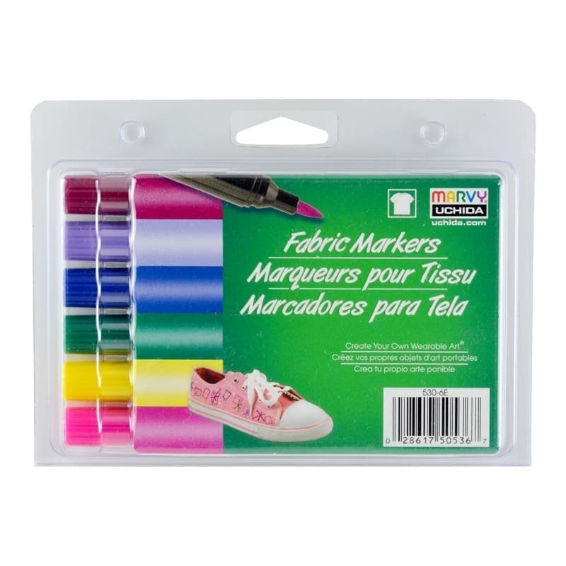 Markeriai tekstilei teptukiniu galiuku Marvy Fabric Marker Brush #530-6E Bright, 6 vnt.