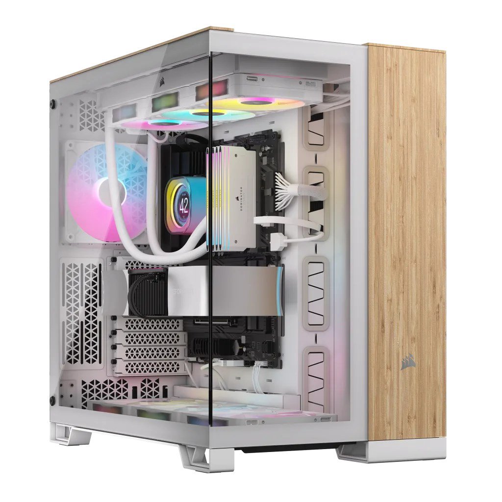 Corsair CC-9011284-WW kompiuterio korpusas „Midi Tower“ Bamboo, Balta
