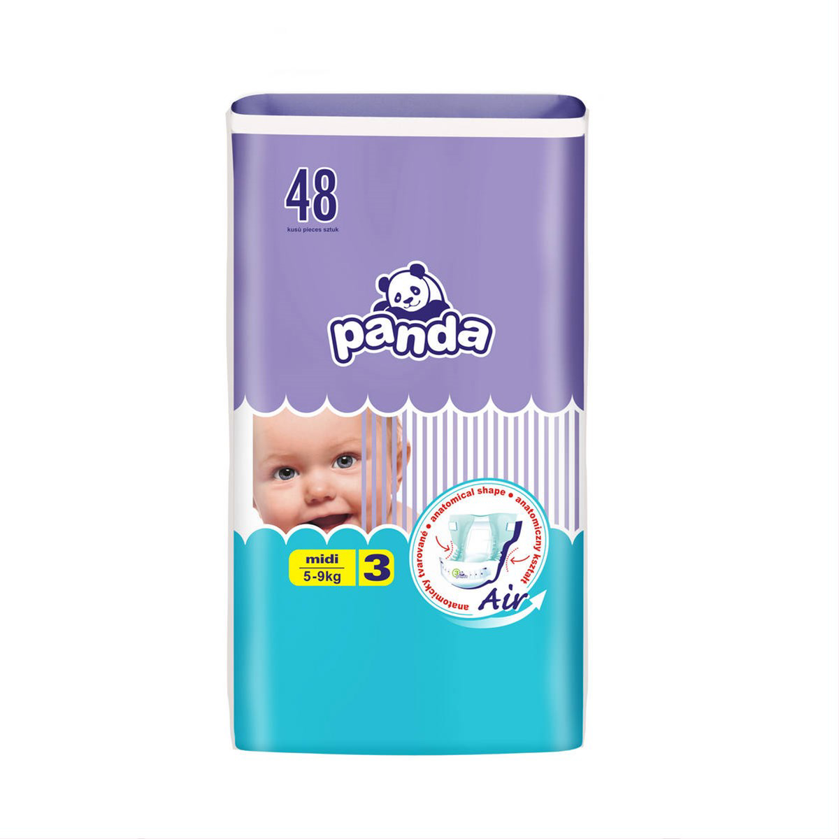 PANDA MIDI, sauskelnės vaikams, 5 - 9 kg, 48 vnt.