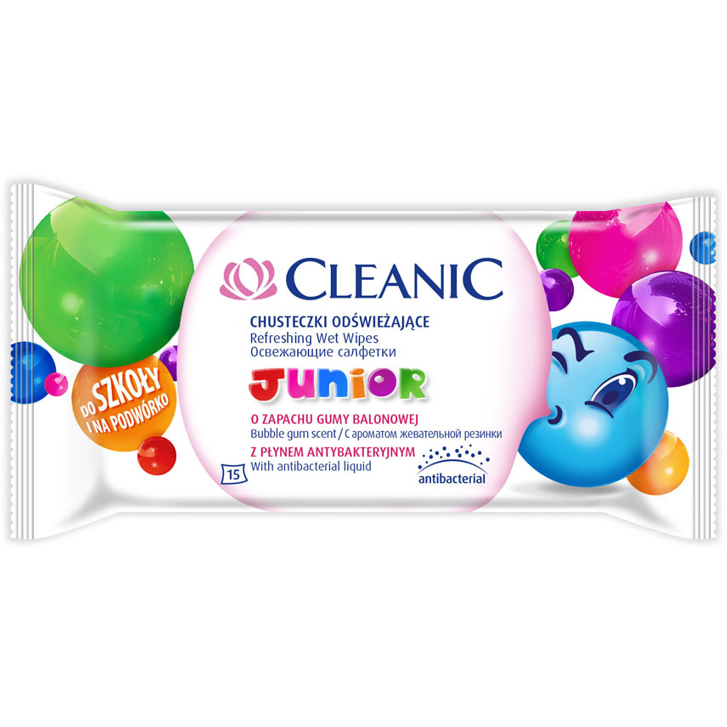 CLEANIC JUNIOR, universalios drėgnos servetėlės vaikams, 15 vnt.