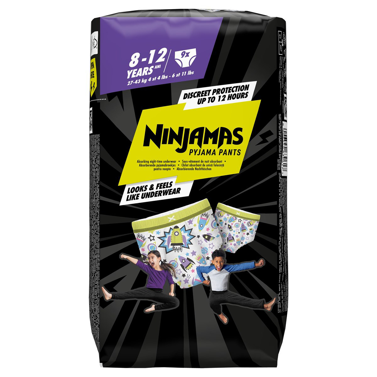NINJAMAS, naktinės sauskelnės-kelnaitės, žalios, 8-12 m., 27-43 kg, 9 vienetai