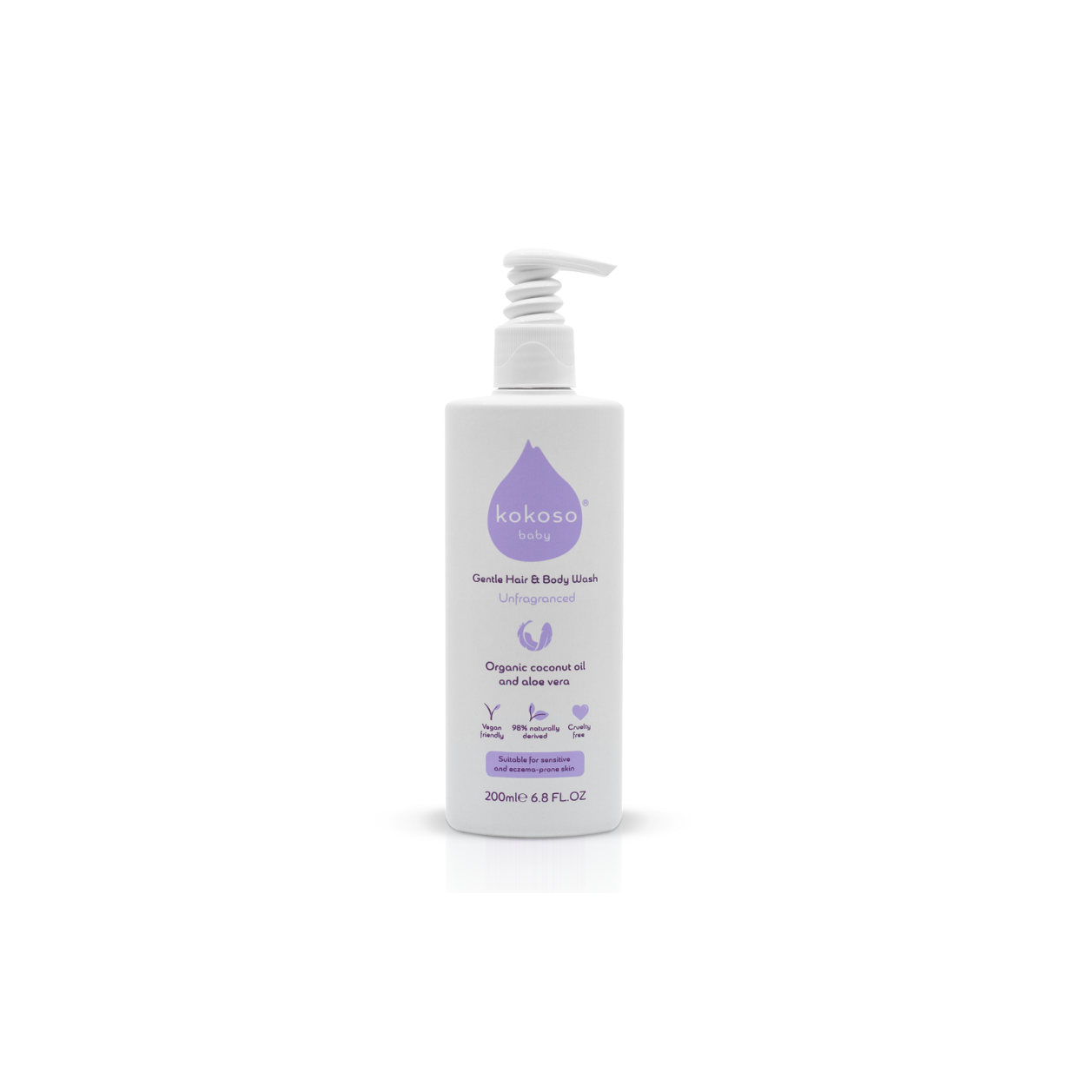 KOKOSO BABY kūno ir plaukų prausiklis kūdikiams be kvapo, 200 ml.