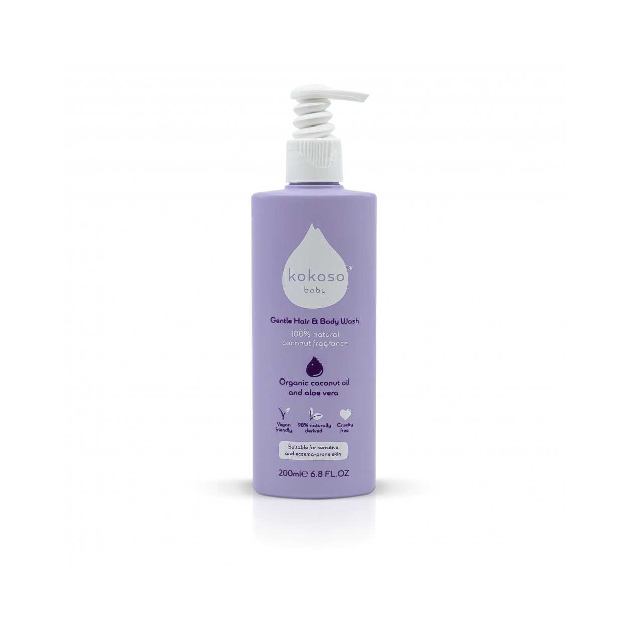 KOKOSO BABY kūno ir plaukų prausiklis kūdikiams kokosų kvapo, 200 ml.