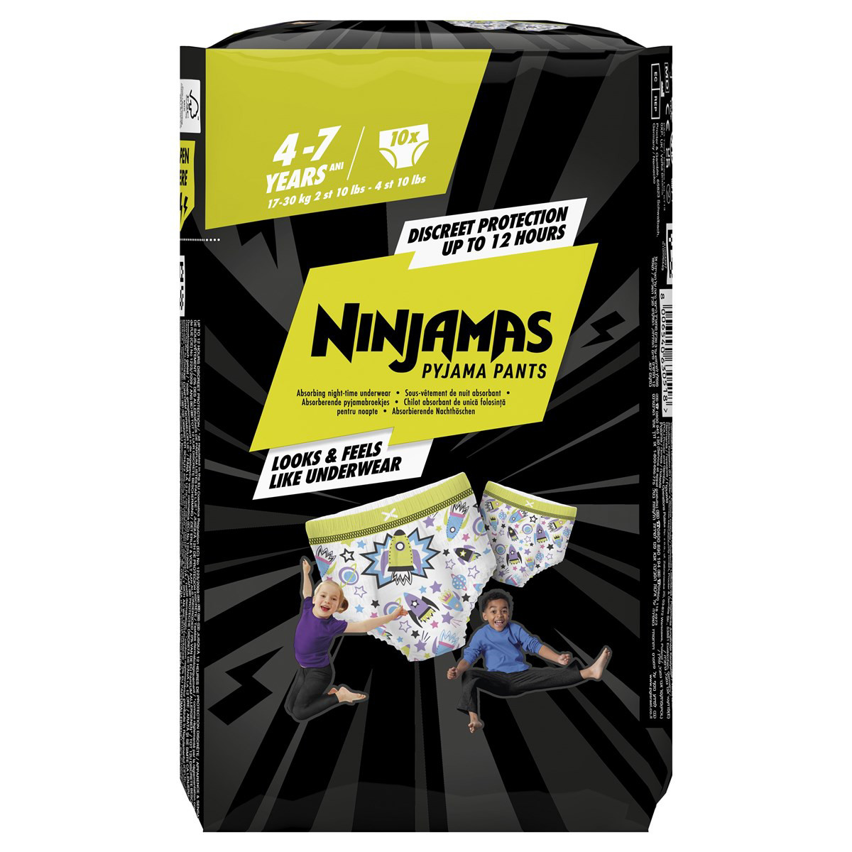 NINJAMAS, naktinės sauskelnės-kelnaitės, žalios, 4-7 m., 17-30 kg, 10 vienetų