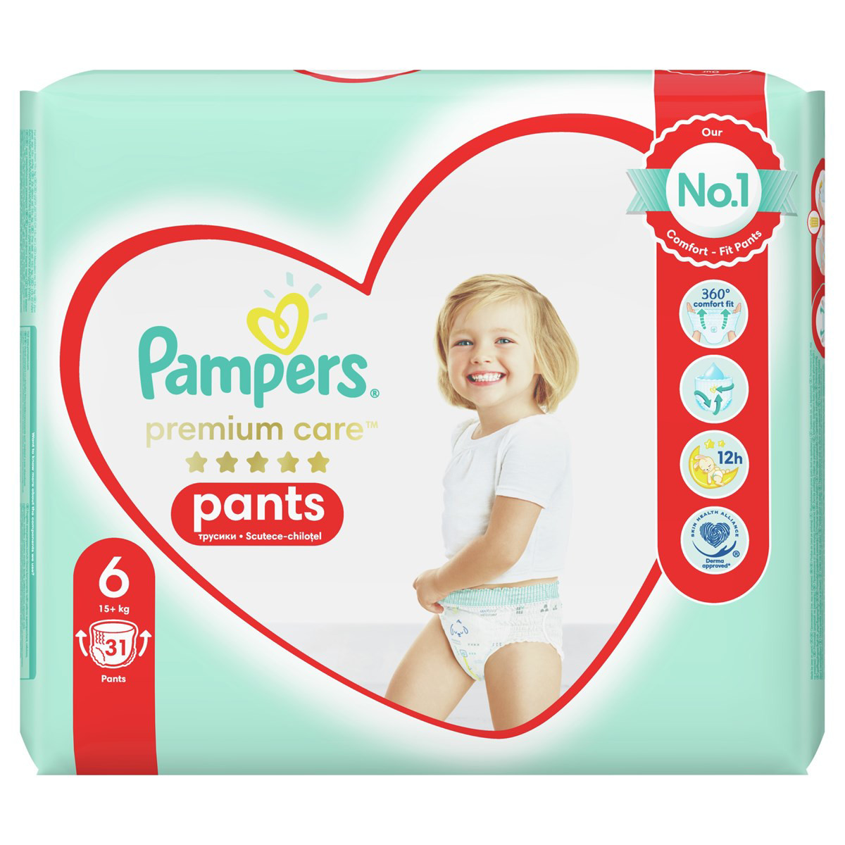 PAMPERS PREMIUM CARE, Sauskelnės-Kelnaitės, 6 dydis, 31vnt.