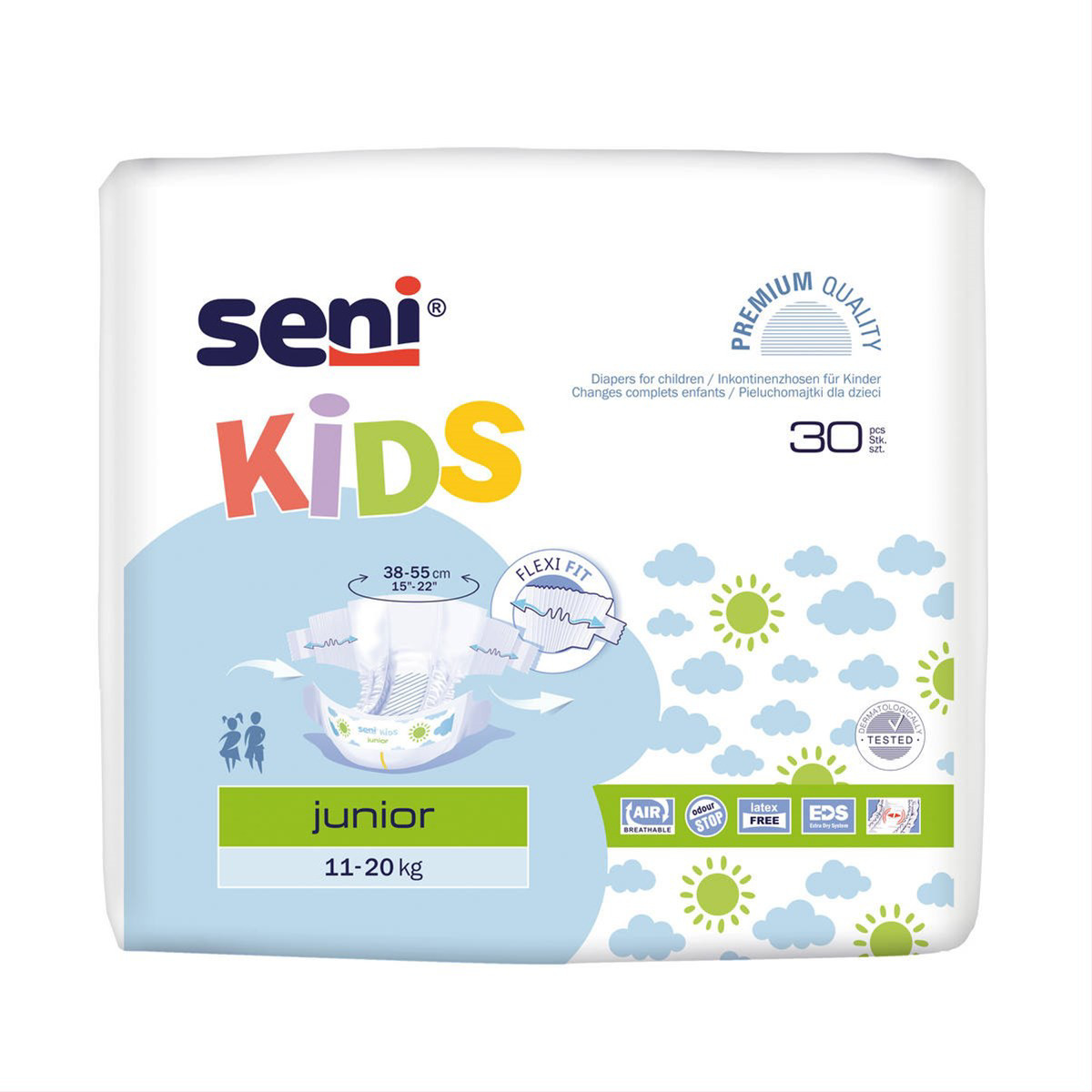 SENI KIDS JUNIOR, 11 - 20 kg, anatominės sauskelnės, 30 vnt.