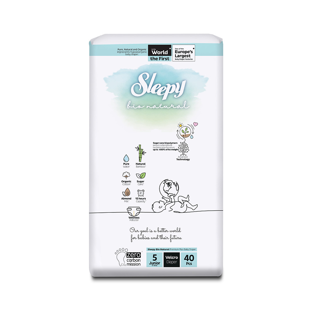 SLEEPY “Bio Natural” sauskelnės, 5 Junior (11-18 Kg / 40 Vnt.)