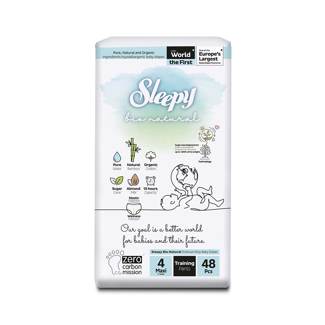 SLEEPY “Bio Natural” sauskelnės-kelnaitės, 4 Maxi (7-14 Kg / 48 Vnt.)