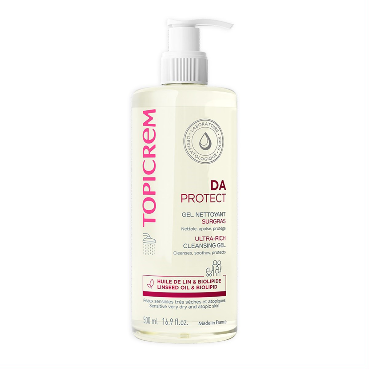 TOPICREM DA PROTECT, maitinamoji prausiamoji želė atopinei odai, 500 ml