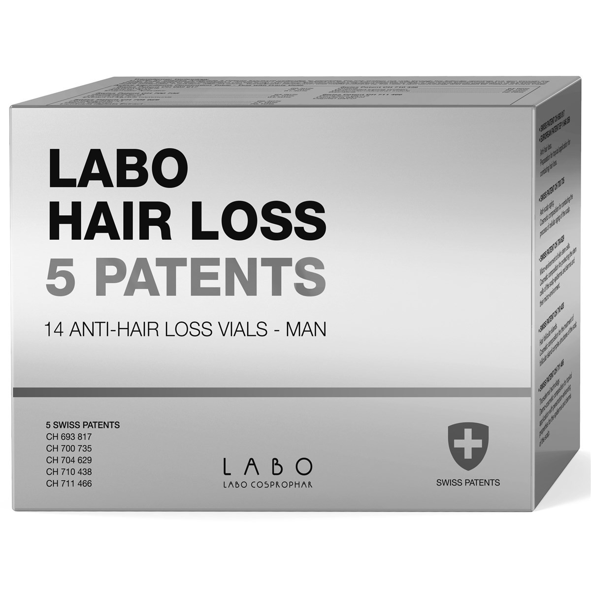 LABO HAIR LOSS 5 PATENTS, ampulės stabdančios plaukų slinkimą, vyrams, 1 mėn. kursas
