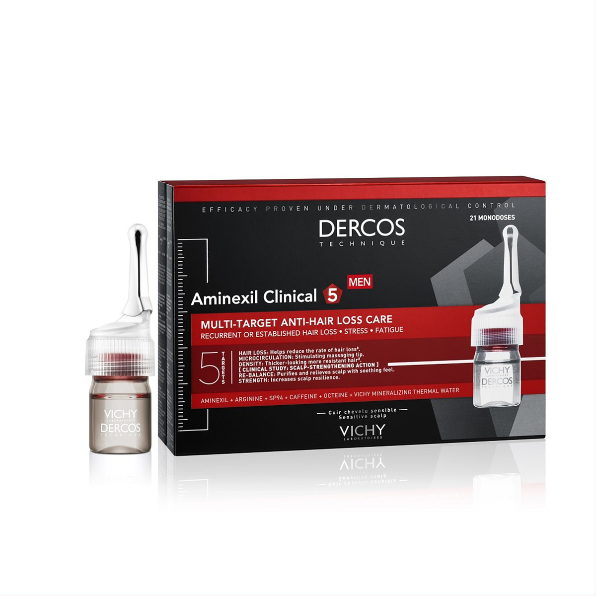 VICHY AMINEXIL CLINICAL 5, ampulės nuo plaukų slinkimo vyrams, 6 ml, 21 vnt.