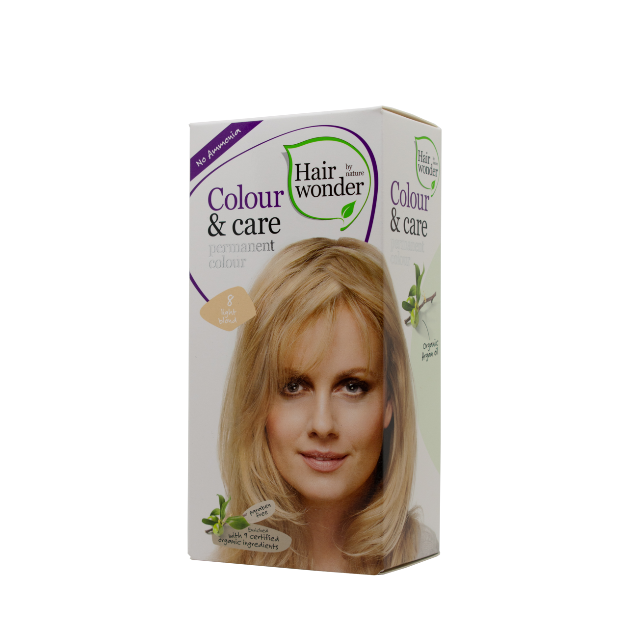HAIRWONDER Colour & Care ilgalaikiai plaukų dažai be amoniako, spalva šviesi blondinė 8, 100 ml