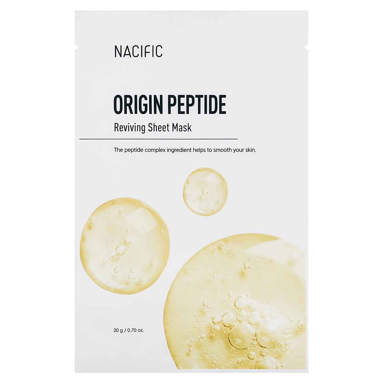 NACIFIC Origin Peptide Reviving lakštinė veido kaukė su peptidų kompleksu, 20 g