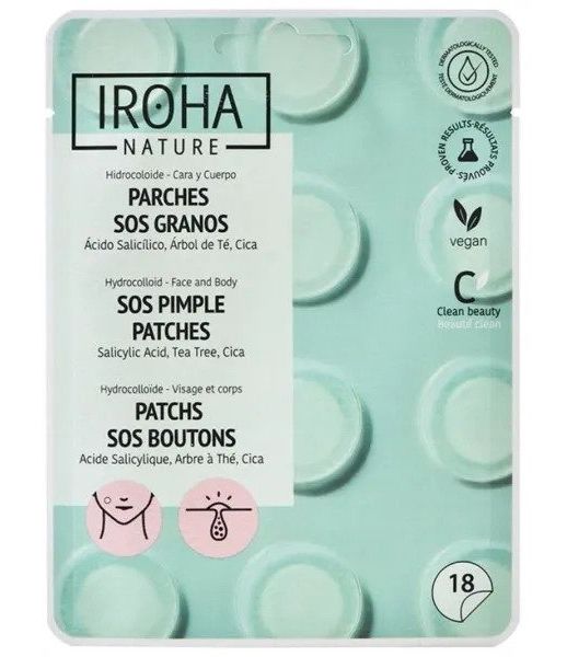 Hidrokoloidiniai pleistrai nuo spuogų Iroha Nature Hydrocolloide Face & Body SOS Pimple Patches, PIN11/PIN16, su salicilio rūgštimi