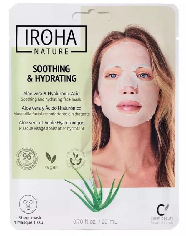 Veido kaukė Iroha Nature Soothing & Hydrating, MTIN02/MTIN17 su alaviju ir hialurono rūgštimi, 20 ml