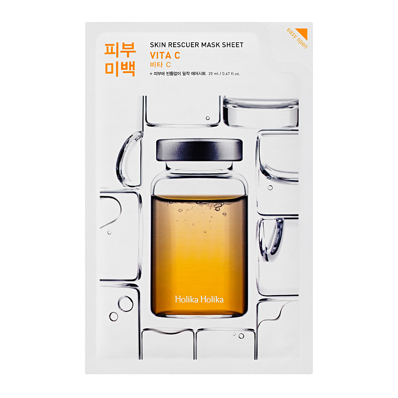 Lakštinė veido kaukė su vitaminu C Holika Holika Skin Rescuer Mask Sheet - Vita C HH20010917, šviesina veido odą, 20 ml