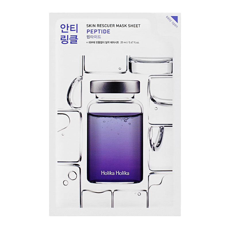 Lakštinė veido kaukė su peptidais Holika Holika Skin Rescuer Mask Sheet - Peptide HH20010915, stabdo veido odos senėjimą, 20 ml