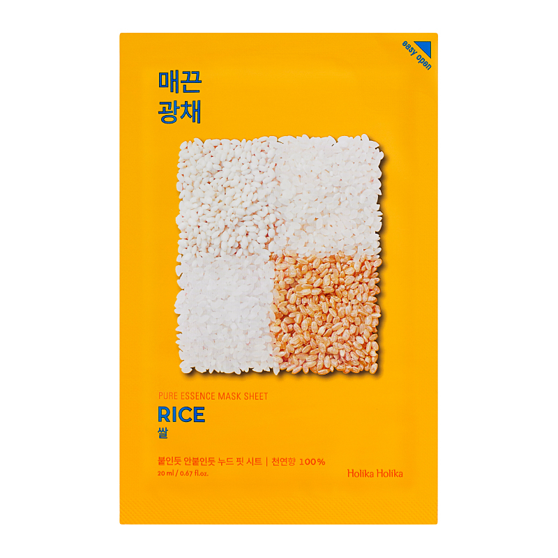 Lakštinė veido kaukė su ryžių ekstraktu Holika Holika Pure Essence Mask Sheet - Rice HH20010109, intensyviai drėkina veido odą, 20 ml