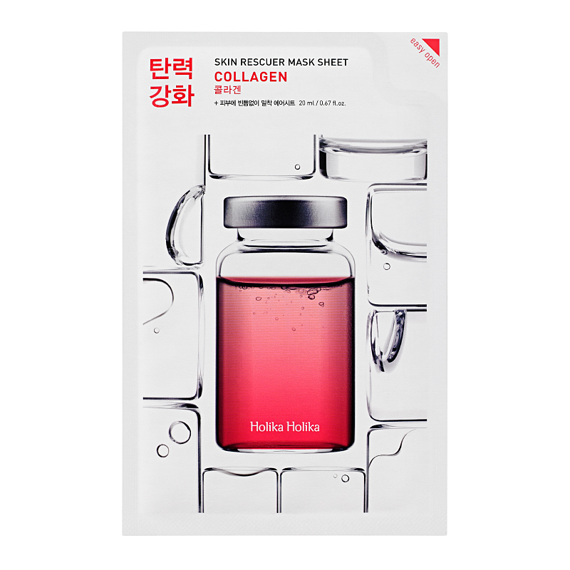 Lakštinė veido kaukė su kolagenu Holika Holika Skin Rescuer Mask Sheet - Collagen HH20010918, atkuria odos elastingumą, 20 ml