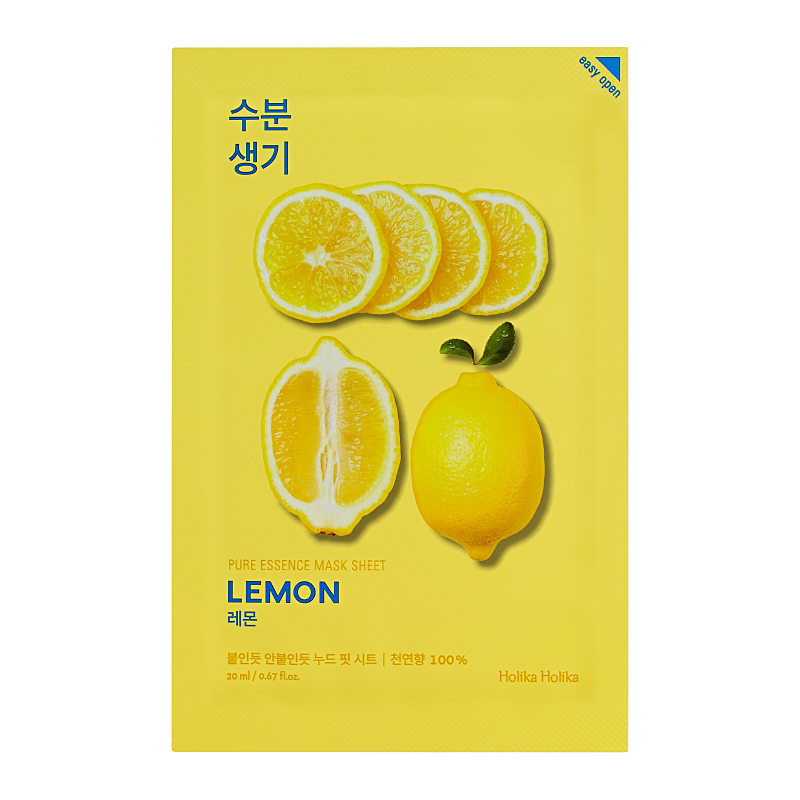 Lakštinė veido kaukė su citrinų ekstraktu Holika Holika Pure Essence Mask Sheet - Lemon HH20010103, šviesina veido odą, 20 ml