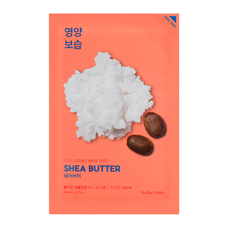 Lakštinė veido kaukė su taukmedžio sviestu Holika Holika Pure Essence Mask Sheet - Shea Butter HH20010105, maitina veido odą, 20 ml