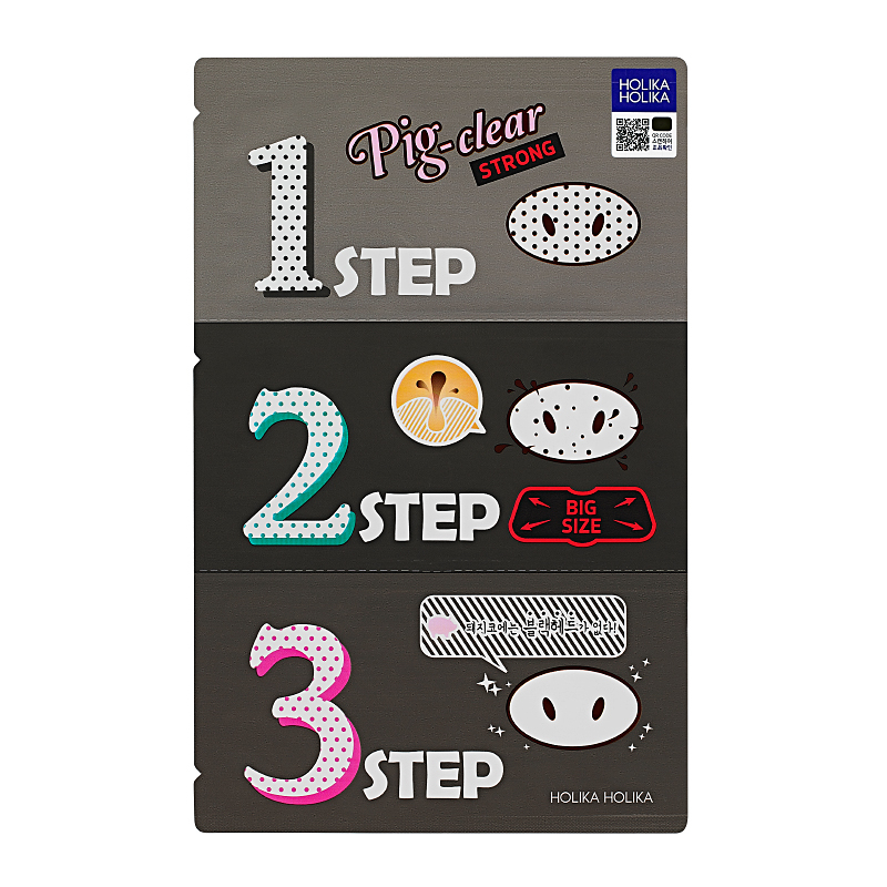 Giliai valančios nosies juostelės Holika Holika Pig Clear Blackhead 3 - Step Kit (Strong) HH20011696, 3 žingsniai