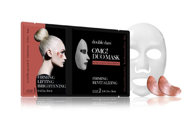 Veido priežiūros priemonių rinkinys OMG! Duo Mask - Rose Gold Theraphy, OMG-DM-RG, rinkinį sudaro: paakių pagalvėlės ir veido kaukė