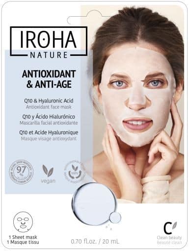 Veido kaukė Iroha Nature Atioxidant & Antiage, MTIN03/MTIN18 su kolagenu, Q10 ir hialiurono rūgštimi, 20  ml