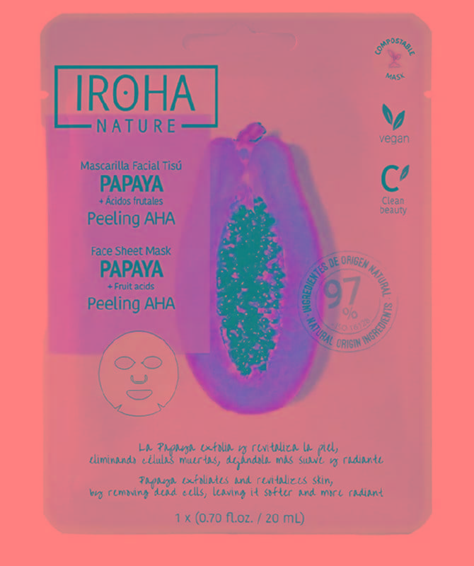 Valomoji veido kaukė Iroha Nature Peeling AHA Face Sheet Mask With Papaya & Fruits Acids MTIN34