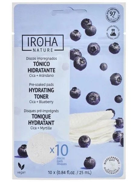 Veidą drėkinantys padeliai Iroha Nature Hydrating & Soothing Toner Pad Blueberry PIN13, giliai drėkinantys ir raminantys veido odą, 10 vnt.