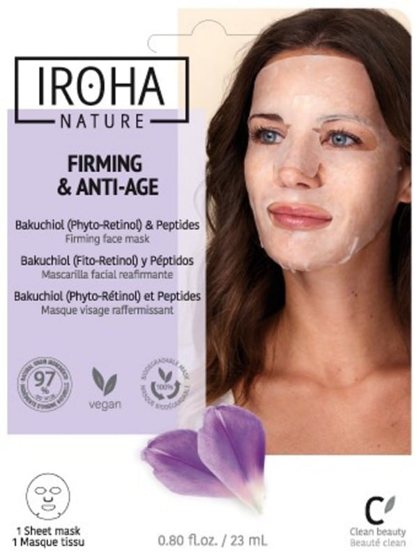 Veido kaukė Iroha Tissue Face Mask With Bakuchiol & Peptides MTIN24, su bakuchioliu ir peptidais, 23 ml