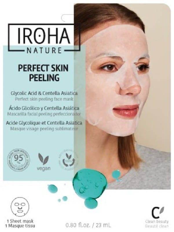 Veido kaukė Iroha Tissue Face Mask With Glycolic Acid & Centella MTIN23, su glikolio rūgštimi ir Azijine centele, 23 ml