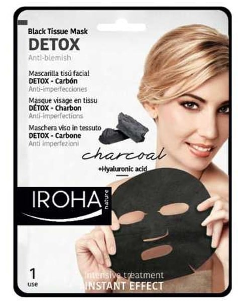 Detoksikuojanti veido kaukė IROHA BlackTissue Detox Facial Mask Charcoal MTIN13, su anglimi, popierinė 23 ml