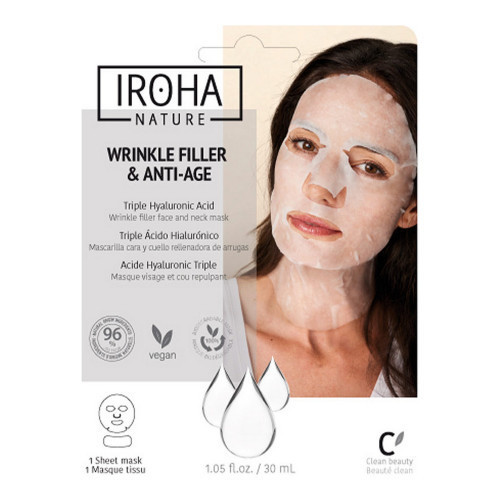 IROHA Tissue Face & Neck Mask Triple HA Veido ir kaklo kaukė su hialurono rūgštimi, 23ml