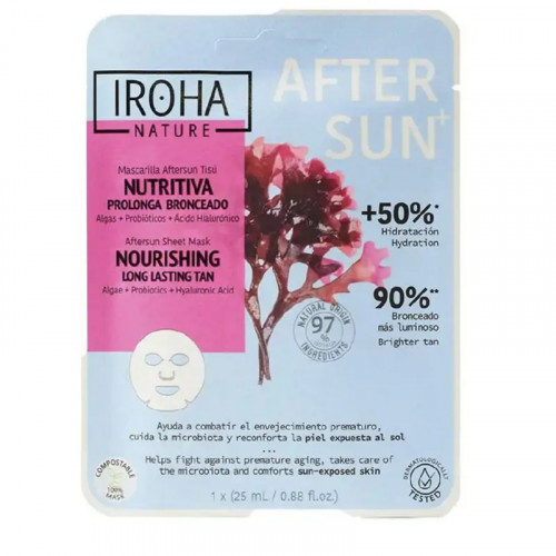 IROHA Nature Aftersun Sheet Mask Nourishing Algaes Long Lasting Tan Maitinamoji veido kaukė, 25ml