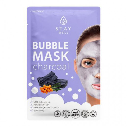 STAY WELL Deep Cleansing Bubble Mask Charcoal Giliai valanti, nuplaunama veido kaukė, 1 vnt.