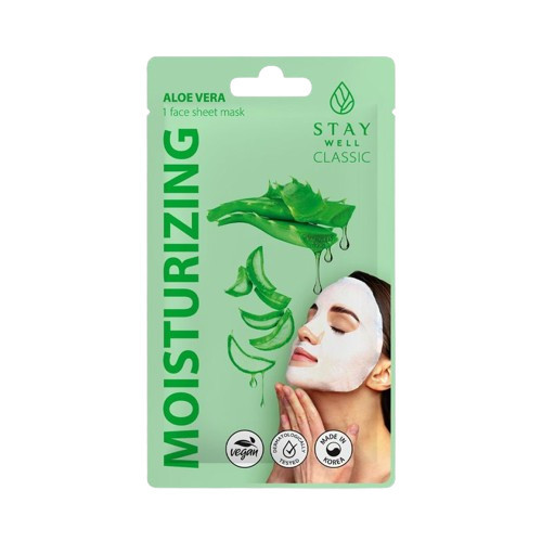 STAY WELL Classic Mask Moisturizing Aloe Vera Drėkinanti veido kaukė, 1vnt.