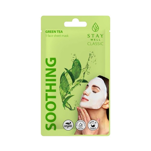 STAY WELL Classic Mask Soothing Green Tea Raminanti veido kaukė, 1vnt.