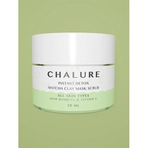 CHALURE Instant Detox Matcha Clay Mask Scrub Veido odą detoksikuojanti mačios molinė kaukė-šveitiklis, 50ml