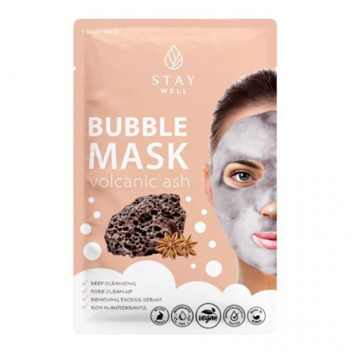 STAY WELL Deep Cleansing Bubble Mask Volcanic Giliai valanti, nuplaunama veido kaukė, 1vnt.